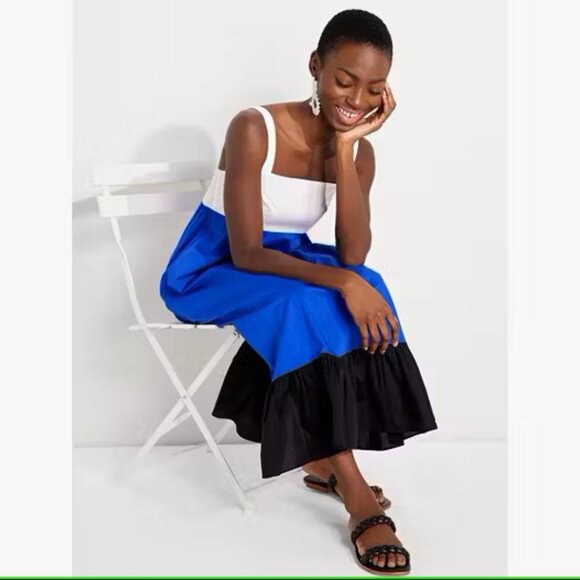 kate spade Dresses & Skirts - Kate Spade Al Fresco dress colorblock Blueberry white black tiers NEW Small S